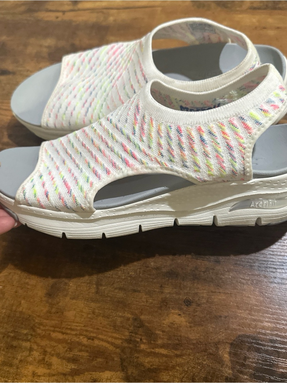 Skechers White Knit Open-Toe Slip-On Sandals with Multicolor Flecks - Picture 2 of 8